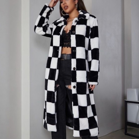 eilly bazar Jackets & Blazers - Eilly Bazar Faux Fur Checkered Coat
